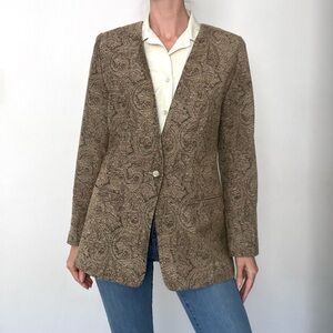 LIZ CLAIBORNE Golden Brown 80s Vintage Paisley Blazer Jacket